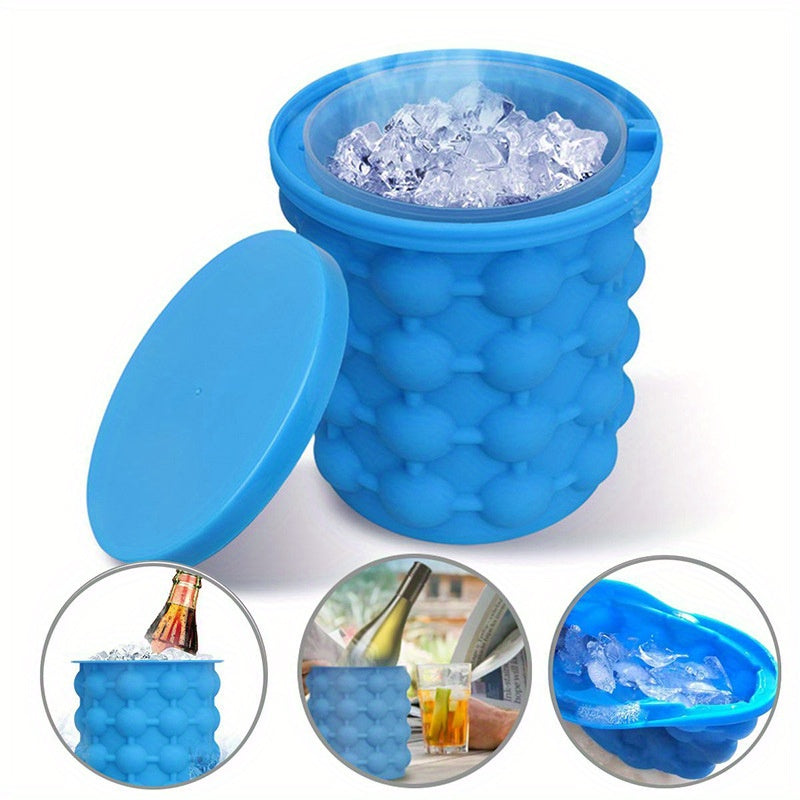 1pc Large Silicone Ice Cube Maker - Portable 2-in-1 Ice Bucket for Easy Freezing and Serving
