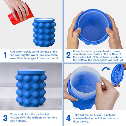 1pc Large Silicone Ice Cube Maker - Portable 2-in-1 Ice Bucket for Easy Freezing and Serving