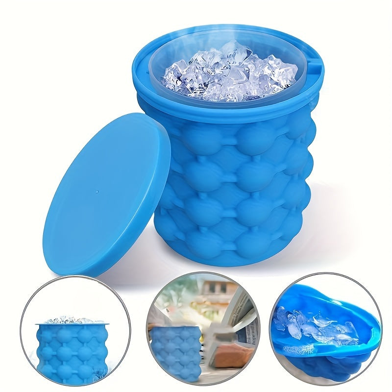 1pc Large Silicone Ice Cube Maker - Portable 2-in-1 Ice Bucket for Easy Freezing and Serving