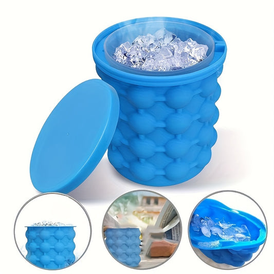 1pc Large Silicone Ice Cube Maker - Portable 2-in-1 Ice Bucket for Easy Freezing and Serving